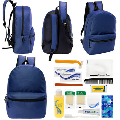 12 17 'Klassische Rucksäcke in Marineblau Blau & Ihre Wahl von 12 Bulk Hygiene Kits - Wholesale PFLEGE Package: Obdachlos, Notfall, Wohltätigkeit