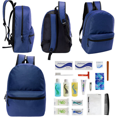 12 17 'Klassische Rucksäcke in Marineblau Blau & Ihre Wahl von 12 Bulk Hygiene Kits - Wholesale PFLEGE Package: Obdachlos, Notfall, Wohltätigkeit