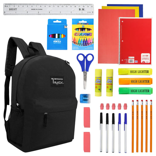 12 Schwarz Wholesale Track Brand 17 'Rucksäcke und 12 Schulversorgung Kits Ihrer Wahl