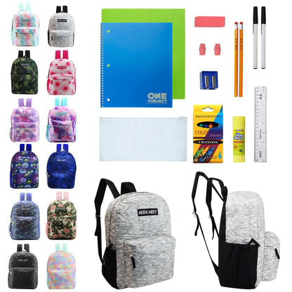 12 Großhandelsdrucker 17 'Rucksäcke für Studenten und 12 Bulk School Supply Kits Ihrer Wahl