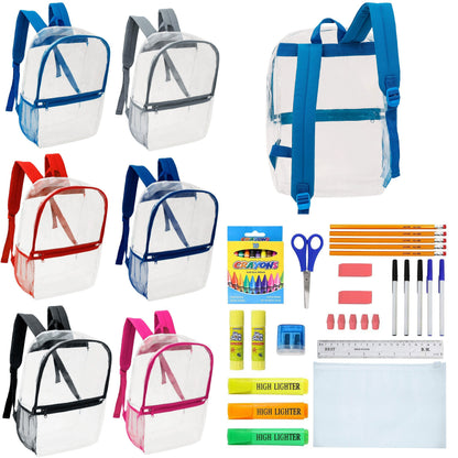 17 'Clear Wholesale Rucksäcke in verschiedenen Farben & 12 Bulk School Supply Kits Ihrer Wahl