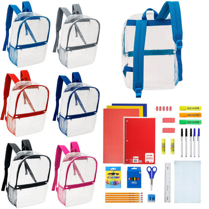 17 'Clear Wholesale Rucksäcke in verschiedenen Farben & 12 Bulk School Supply Kits Ihrer Wahl