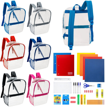 17 'Clear Wholesale Rucksäcke in verschiedenen Farben & 12 Bulk School Supply Kits Ihrer Wahl