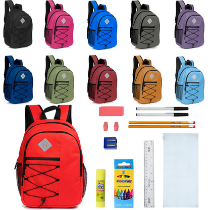 12 Wholesale 18 'Bungee Laptop Rucksäcke in 11 Farben & 12 Bulk School Supply Kits Ihrer Wahl