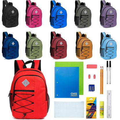 12 Wholesale 18 'Bungee Laptop Rucksäcke in 11 Farben & 12 Bulk School Supply Kits Ihrer Wahl