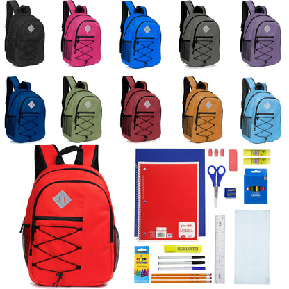 12 Wholesale 18 'Bungee Laptop Rucksäcke in 11 Farben & 12 Bulk School Supply Kits Ihrer Wahl