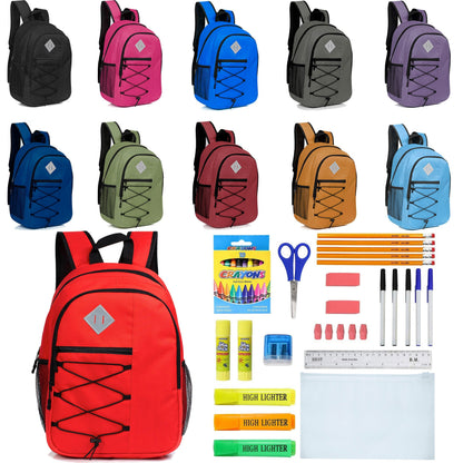 12 Wholesale 18 'Bungee Laptop Rucksäcke in 11 Farben & 12 Bulk School Supply Kits Ihrer Wahl