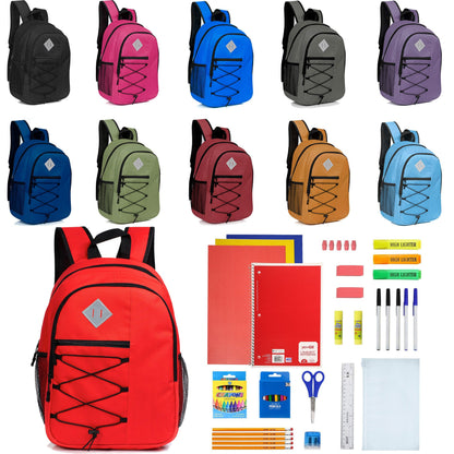 12 Wholesale 18 'Bungee Laptop Rucksäcke in 11 Farben & 12 Bulk School Supply Kits Ihrer Wahl
