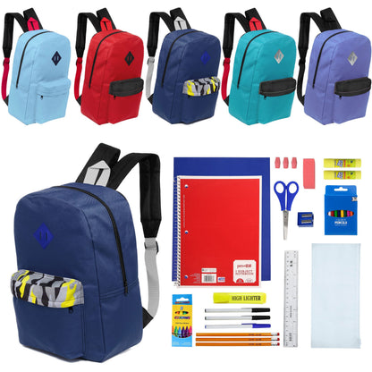 12 Wholesale 17 'Paded Rucksäcke in 5 zufälligen Drucken & 12 Bulk School Supply Kits Ihrer Wahl
