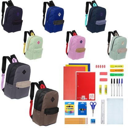12 Großhandels-17' gepolsterte Rucksäcke in verschiedenen Drucken & 12 Bulk School Supply Kits Ihrer Wahl