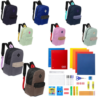 12 Großhandels-17' gepolsterte Rucksäcke in verschiedenen Drucken & 12 Bulk School Supply Kits Ihrer Wahl
