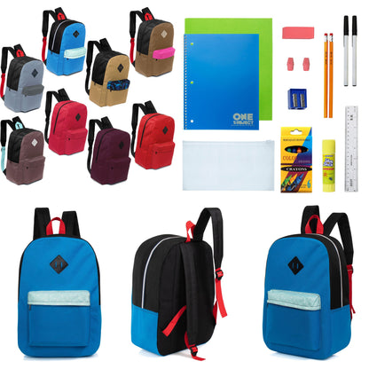 12 Wholesale 17 'Paded Rucksäcke in 8 zufälligen Drucken & 12 Bulk School Supply Kits Ihrer Wahl