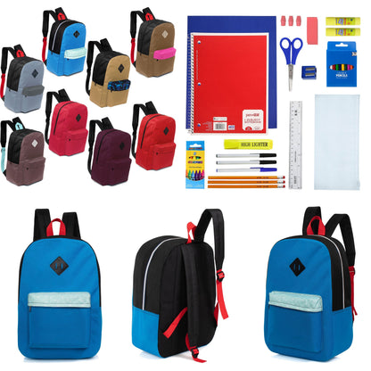 12 Wholesale 17 'Paded Rucksäcke in 8 zufälligen Drucken & 12 Bulk School Supply Kits Ihrer Wahl
