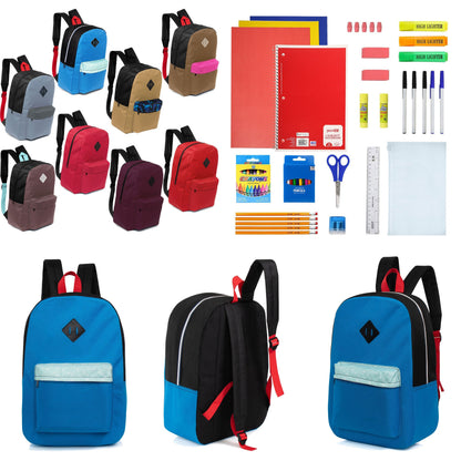 12 Wholesale 17 'Paded Rucksäcke in 8 zufälligen Drucken & 12 Bulk School Supply Kits Ihrer Wahl
