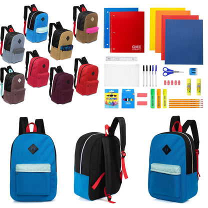 12 Wholesale 17 'Paded Rucksäcke in 8 zufälligen Drucken & 12 Bulk School Supply Kits Ihrer Wahl