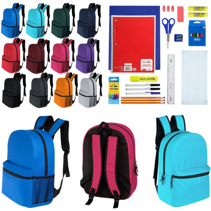 12 Großhandels-17' Klassische Rucksäcke in 12 verschiedenen Farben & 12 Bulk School Supply Kits Ihrer Wahl