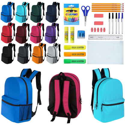 12 Großhandels-17' Klassische Rucksäcke in 12 verschiedenen Farben & 12 Bulk School Supply Kits Ihrer Wahl