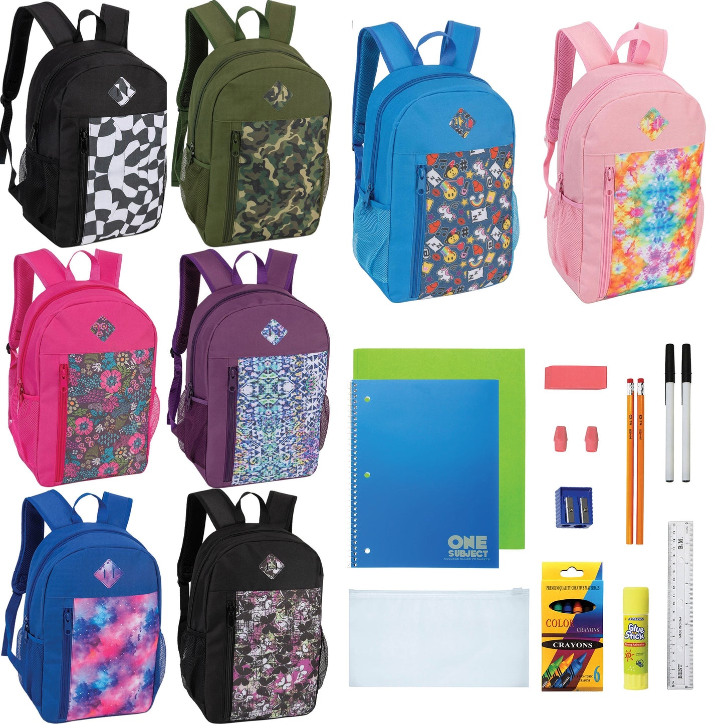 19 'Paded Back Patterned Wholesale Rucksäcke & 12 Bulk School Supply Kits Ihrer Wahl