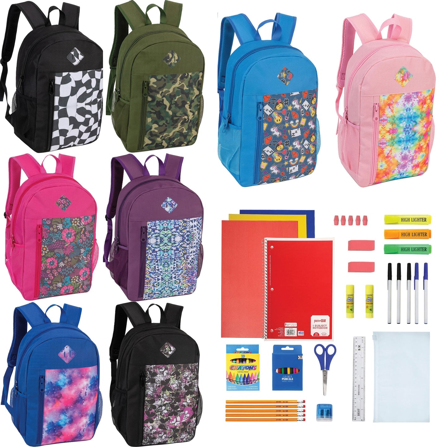 19 'Paded Back Patterned Wholesale Rucksäcke & 12 Bulk School Supply Kits Ihrer Wahl