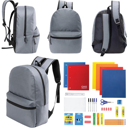 12 Wholesale 17 'Basic Rucksäcke in Cool Grau & 12 Bulk School Supply Kits Ihrer Wahl