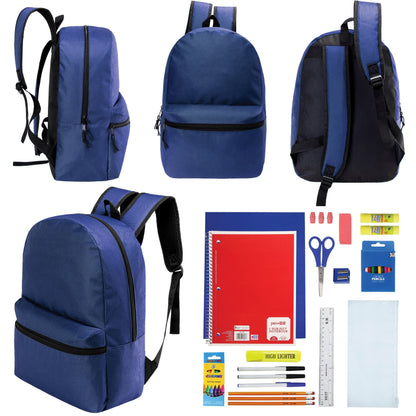 12 Wholesale 17 'Basic Rucksäcke in Marineblau Blau & 12 Bulk School Supply Kits Ihrer Wahl