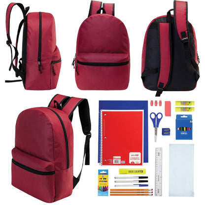 12 Wholesale 17 'Basic Rucksäcke in Burgund & 12 Bulk School Supply Kits Ihrer Wahl