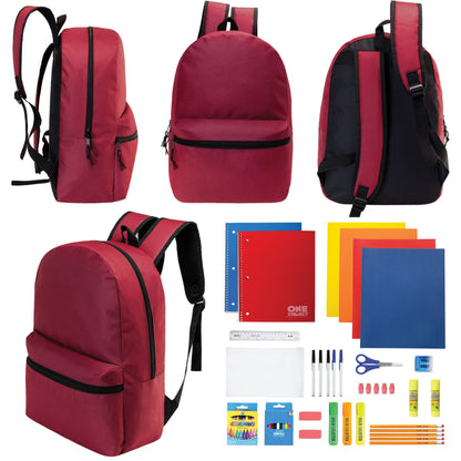 12 Wholesale 17 'Basic Rucksäcke in Burgund & 12 Bulk School Supply Kits Ihrer Wahl