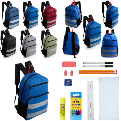 12 Großhandels-17' Reflektierende Rucksäcke in verschiedenen Farben & 12 Bulk School Supply Kits Ihrer Wahl