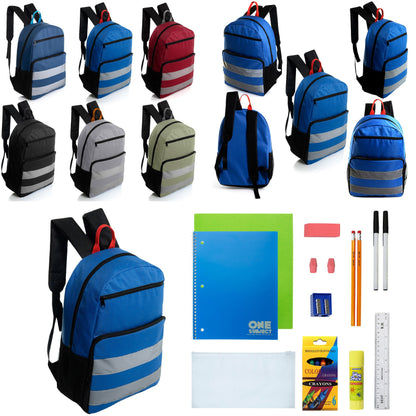 12 Großhandels-17' Reflektierende Rucksäcke in verschiedenen Farben & 12 Bulk School Supply Kits Ihrer Wahl