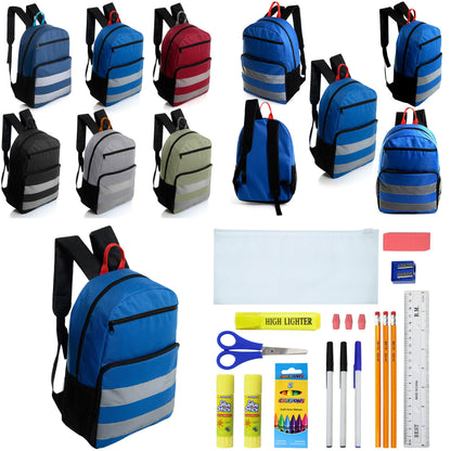 12 Großhandels-17' Reflektierende Rucksäcke in verschiedenen Farben & 12 Bulk School Supply Kits Ihrer Wahl