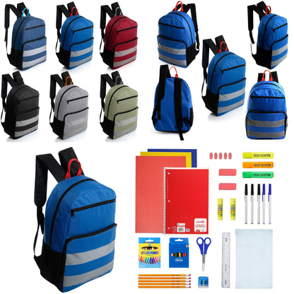 12 Großhandels-17' Reflektierende Rucksäcke in verschiedenen Farben & 12 Bulk School Supply Kits Ihrer Wahl