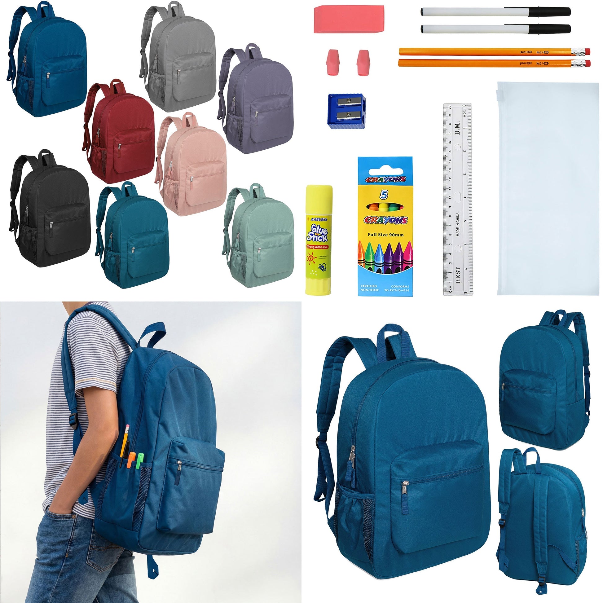 12 Wholesale 17 'Paded Deluxe Rucksäcke & 12 Bulk School Supply Kits Ihrer Wahl