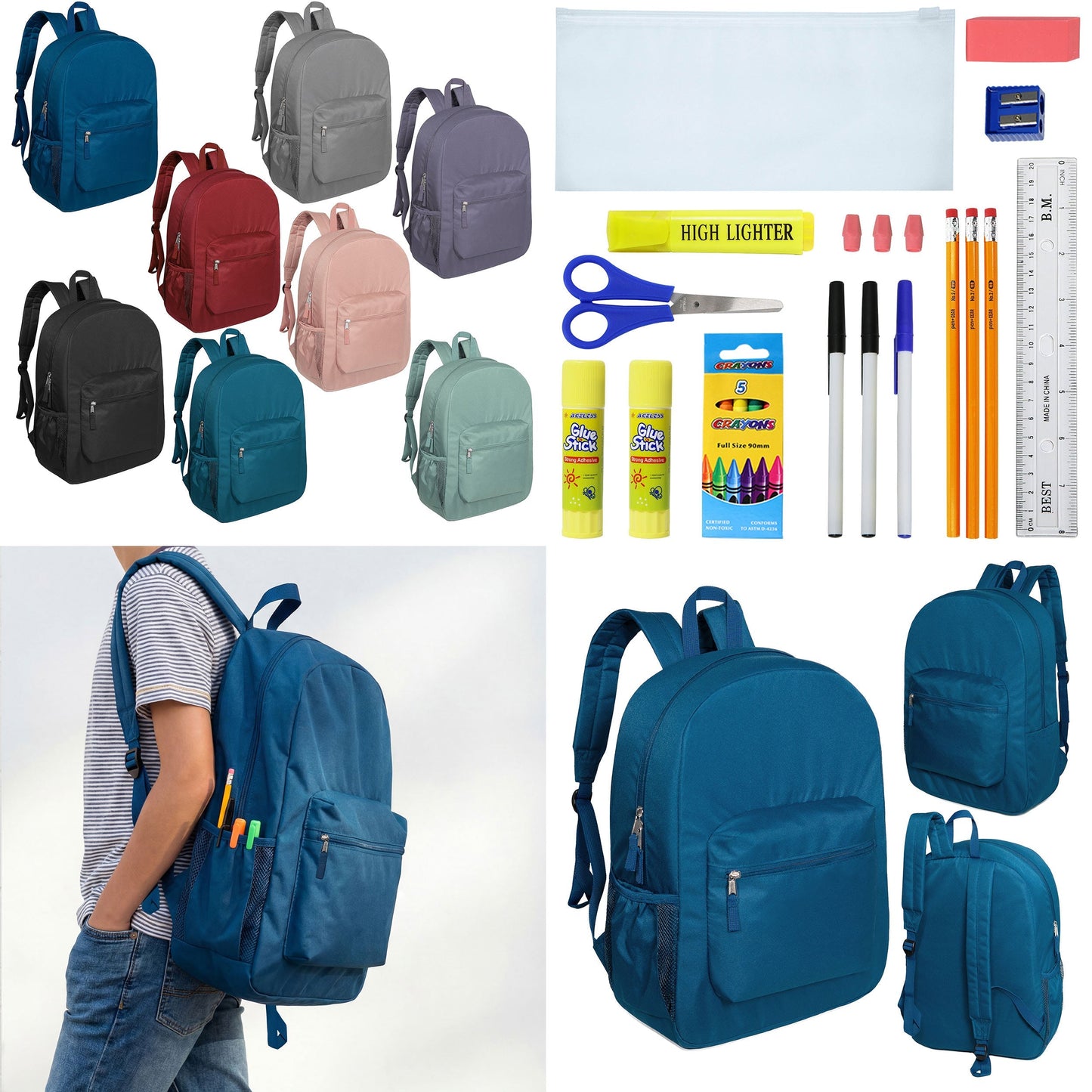 12 Wholesale 17 'Paded Deluxe Rucksäcke & 12 Bulk School Supply Kits Ihrer Wahl