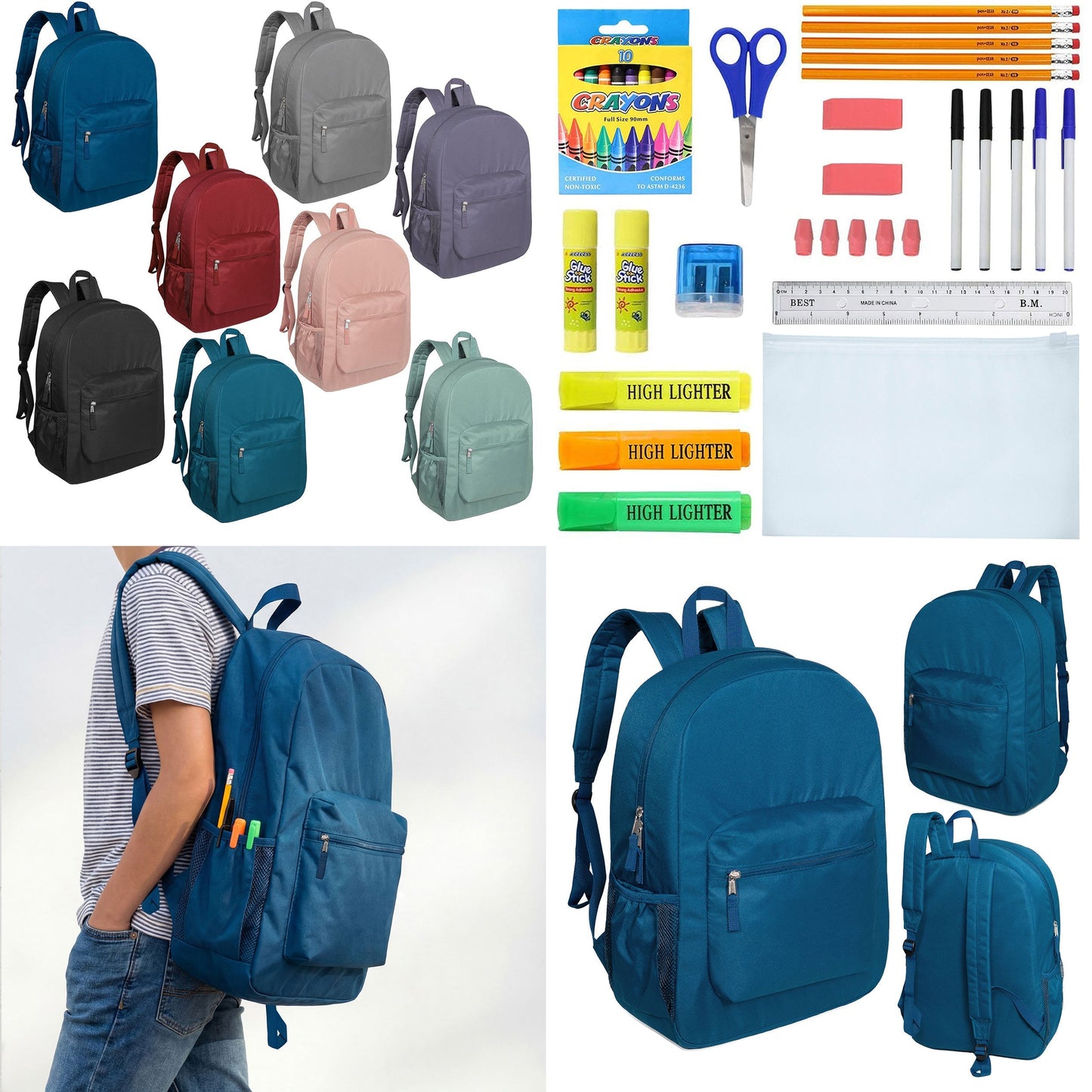 12 Wholesale 17 'Paded Deluxe Rucksäcke & 12 Bulk School Supply Kits Ihrer Wahl