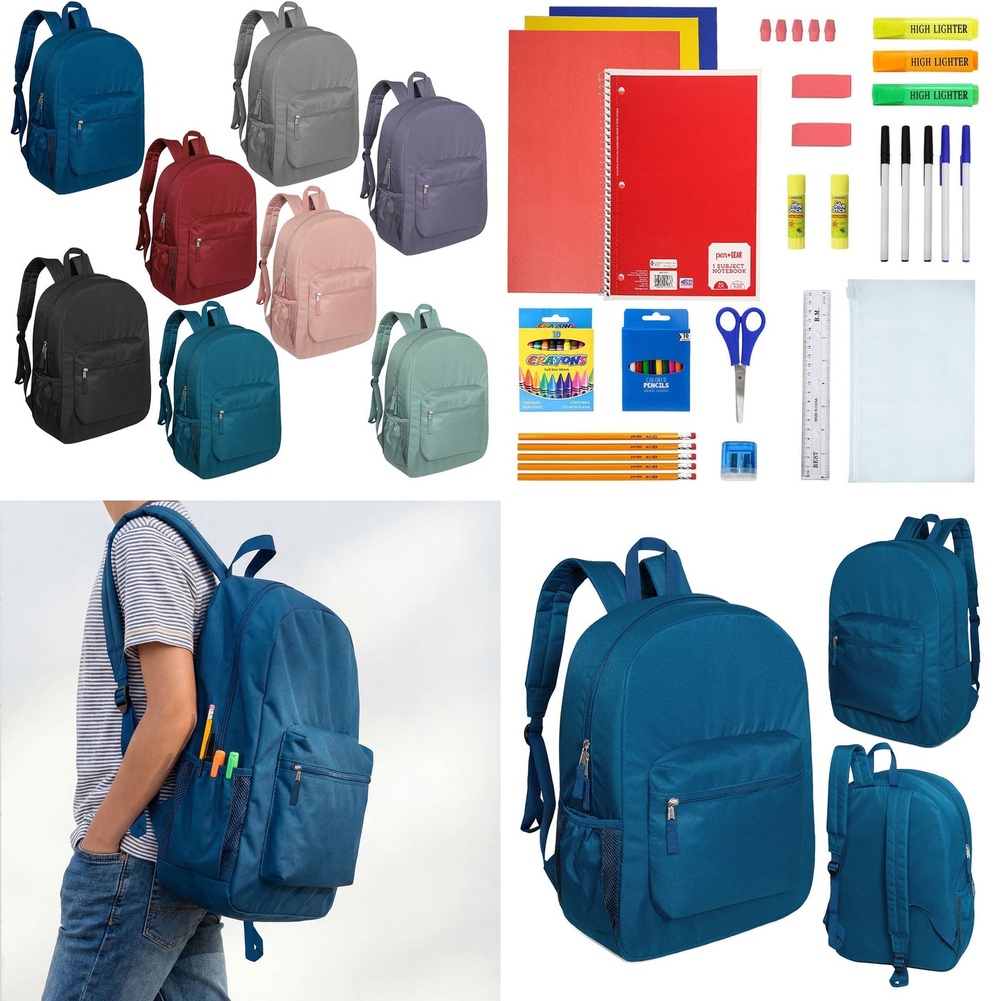 12 Wholesale 17 'Paded Deluxe Rucksäcke & 12 Bulk School Supply Kits Ihrer Wahl