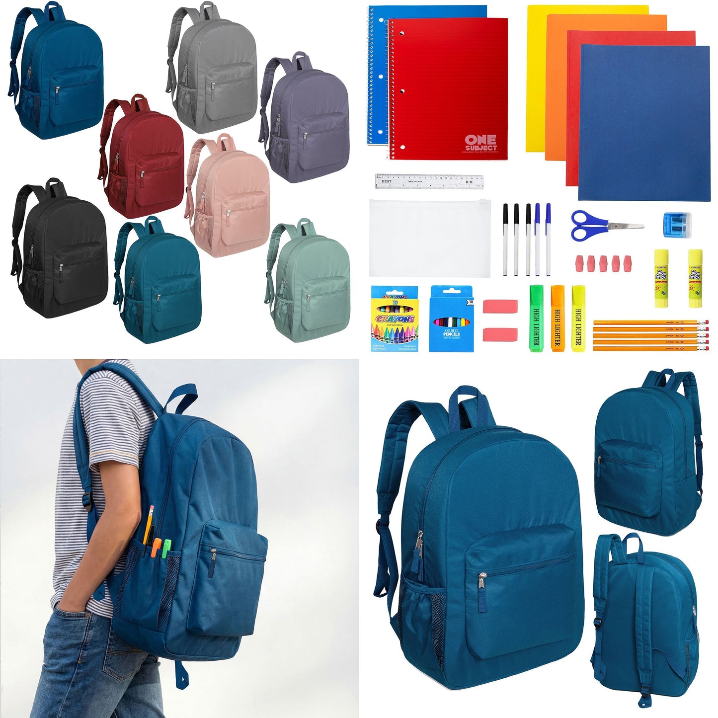 12 Wholesale 17 'Paded Deluxe Rucksäcke & 12 Bulk School Supply Kits Ihrer Wahl