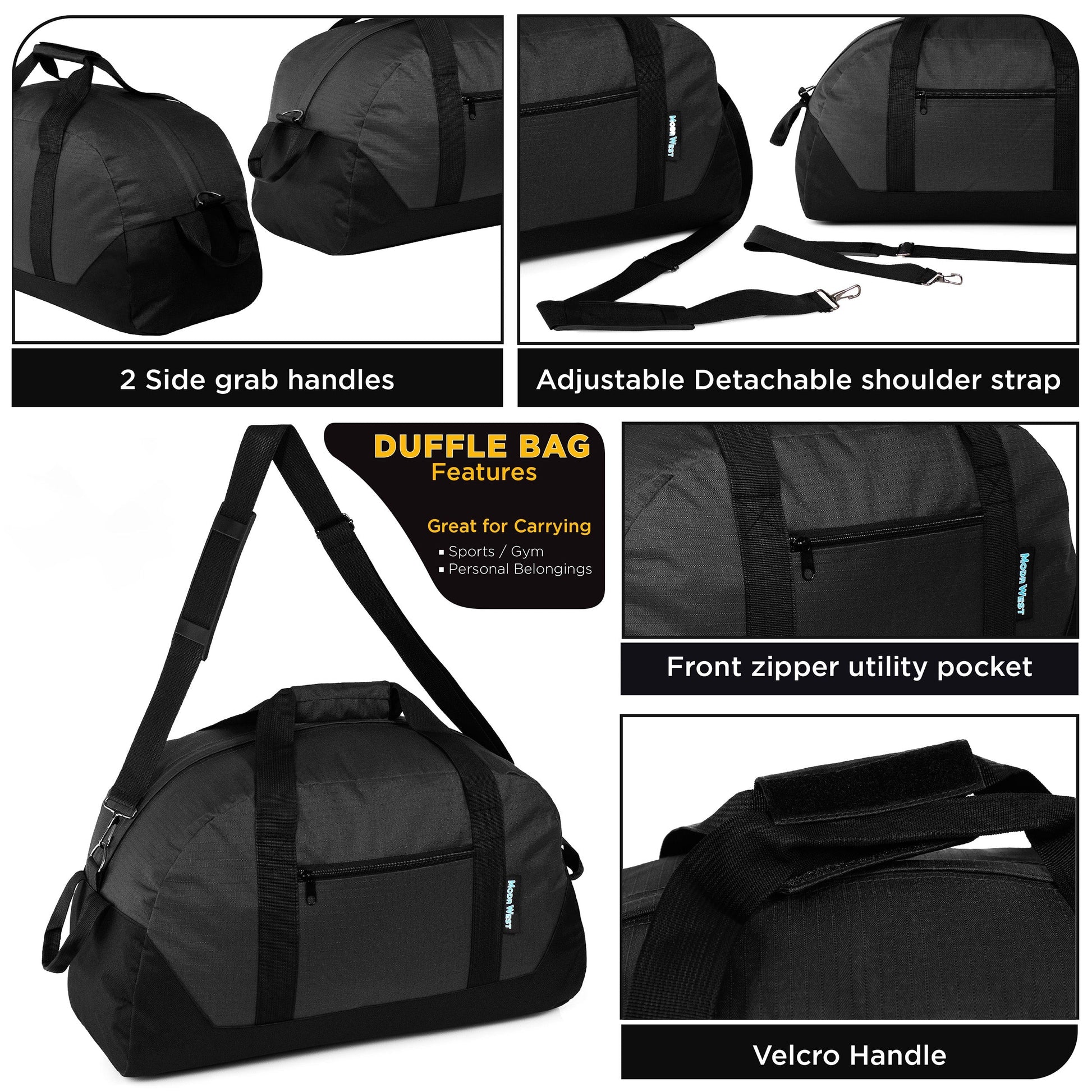 25' Großhandel Schwarz Duffle Bag mit einem abnehmbaren Band - Bulk Case von 12 Duffels