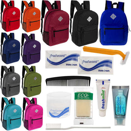 12 Diamond Patch 17 Rucksäcke in 11 Farben & Ihre Wahl von 12 Bulk Hygiene Kits - Wholesale PFLEGE Package: Obdachlos, Notfall, Wohltätigkeit