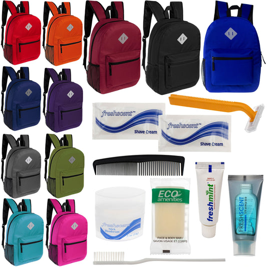 12 Diamond Patch 17 Rucksäcke in 11 Farben & Ihre Wahl von 12 Bulk Hygiene Kits - Wholesale PFLEGE Package: Obdachlos, Notfall, Wohltätigkeit