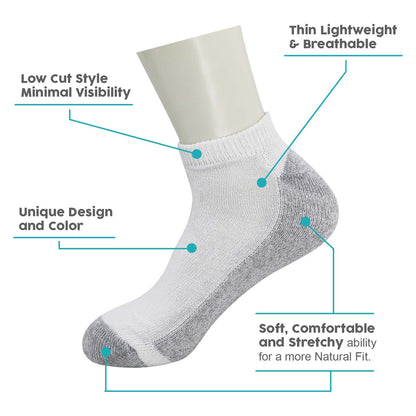 Unisex Low Cut Wholesale Socken, Größe 10-13 in Weiß mit Grau - Bulk Case von 180 Paaren