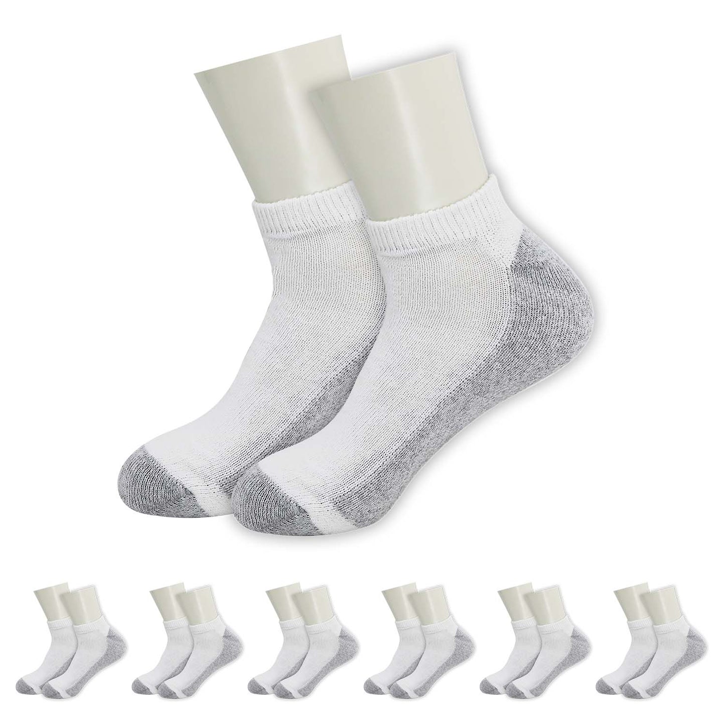 Unisex Low Cut Wholesale Socken, Größe 10-13 in Weiß mit Grau - Bulk Case von 180 Paaren