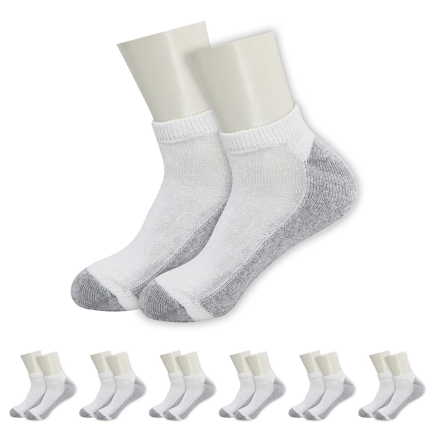 Unisex Low Cut Wholesale Socken, Größe 10-13 in Weiß mit Grau - Bulk Case von 180 Paaren