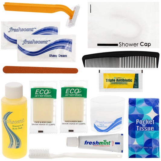 14 Stück Premium Wholesale Hygiene Kits - Reise Toilettenzubehör - Großhandelsfall von 48