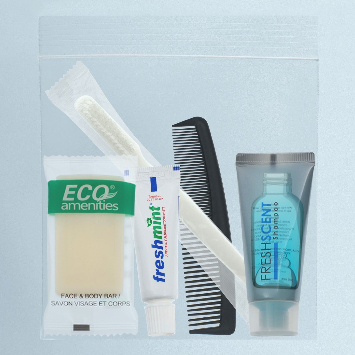 5 Stück Basic Wholesale Hygiene Kits - Reise Toilettenzubehör - Bulk Case von 96
