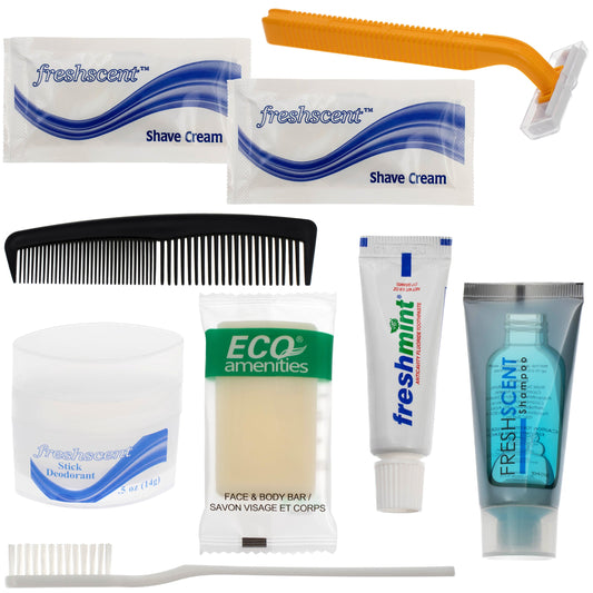 9 Stück Deluxe Wholesale Hygiene Kits - Reise Toilettenzubehör - Massenkoffer von 96