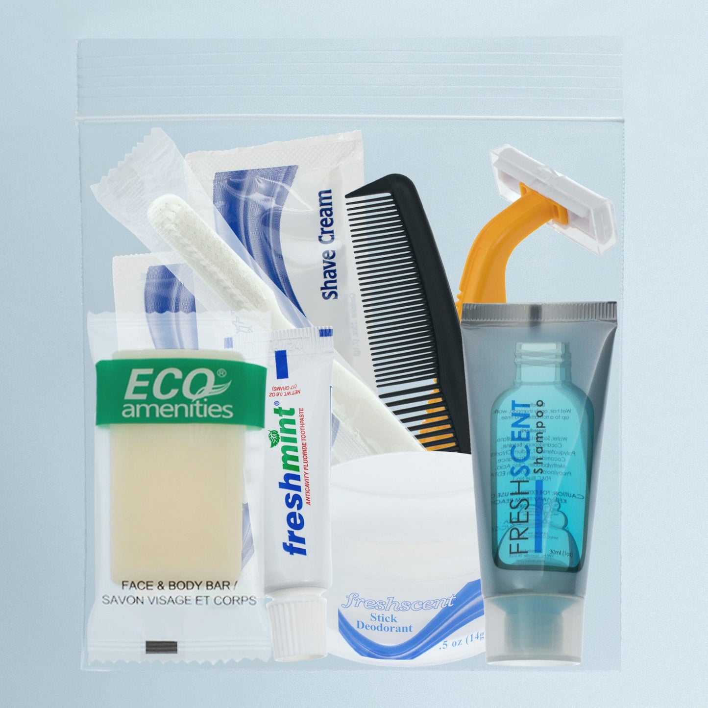 9 Stück Deluxe Wholesale Hygiene Kits - Reise Toilettenzubehör - Massenkoffer von 96
