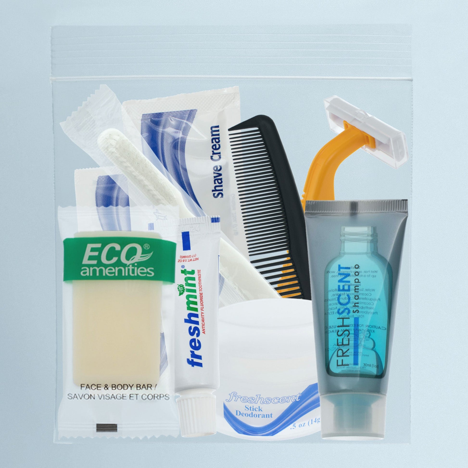 9 Stück Deluxe Wholesale Hygiene Kits - Reise Toilettenzubehör - Massenkoffer von 96