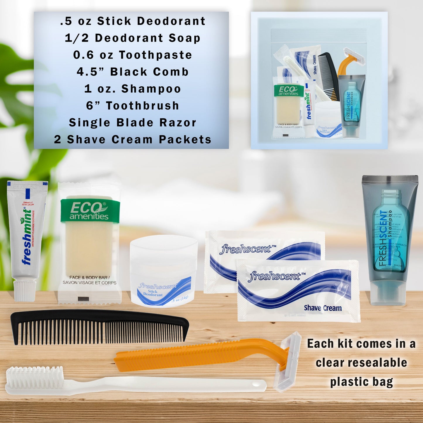 9 Stück Deluxe Wholesale Hygiene Kits - Reise Toilettenzubehör - Massenkoffer von 96