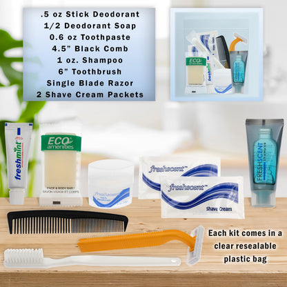 9 Stück Deluxe Wholesale Hygiene Kits - Reise Toilettenzubehör - Massenkoffer von 96