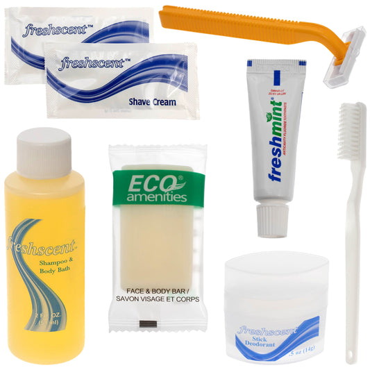 8 Stück Deluxe Wholesale Hygiene Kits - Reise Toilettenzubehör - Massenkoffer von 96